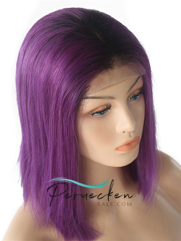 180% Dichte T1B/lila Ombre tiefer Teil Bob Spitzenfront Perücke 13*6 Inch