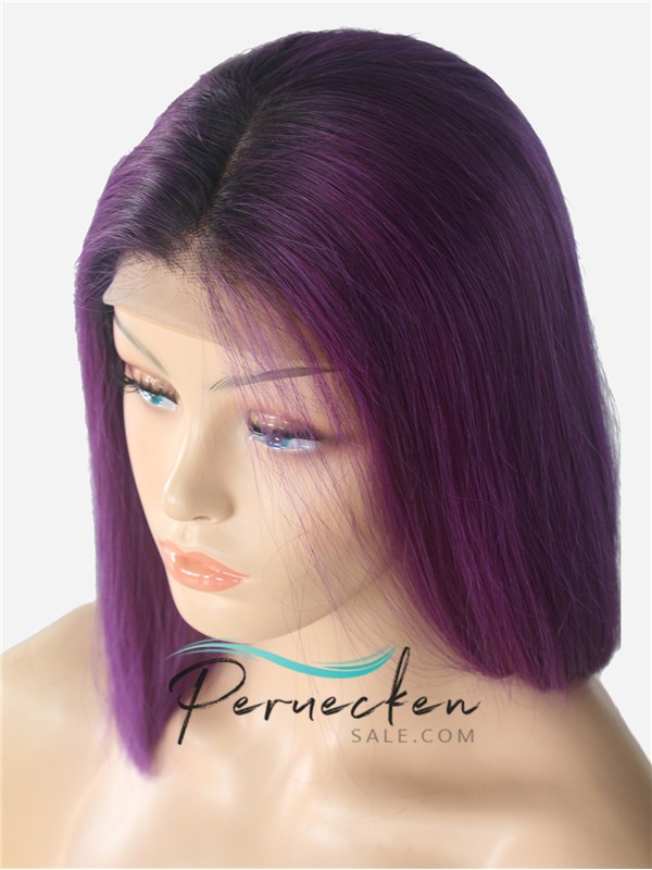 180% Dichte T1B/lila Ombre tiefer Teil Bob Spitzenfront Perücke 13*6 Inch