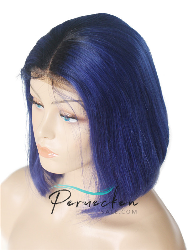 180% Royal Blau Bob 13 * 6 Inch Spitze Echthaar Perücken