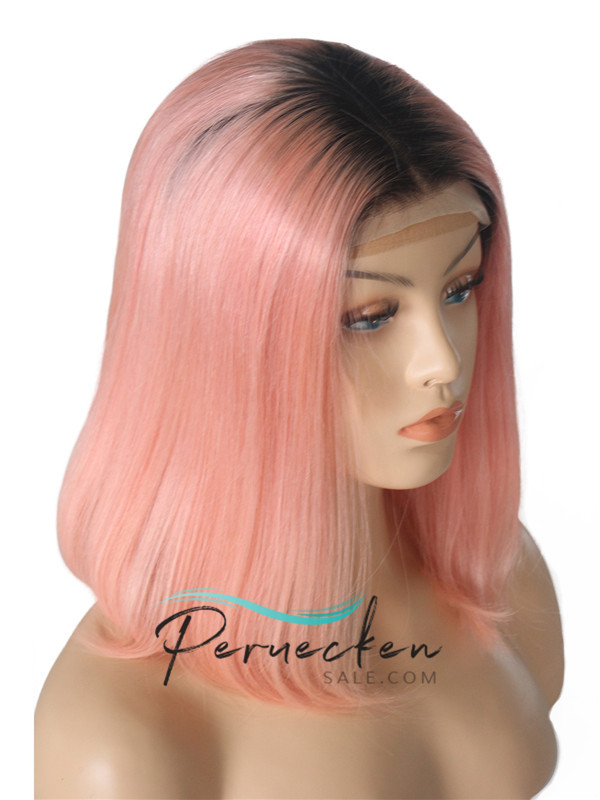 180% 1B/rosa Kurze bunte Bob 13*6 Inch Spitzen Echthaar Perücke 