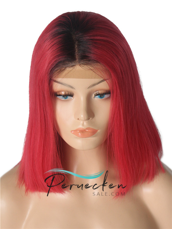 180% 1B/rot Ombre Bob 13*6 Inch Spitzenfront Echthaar Perücke