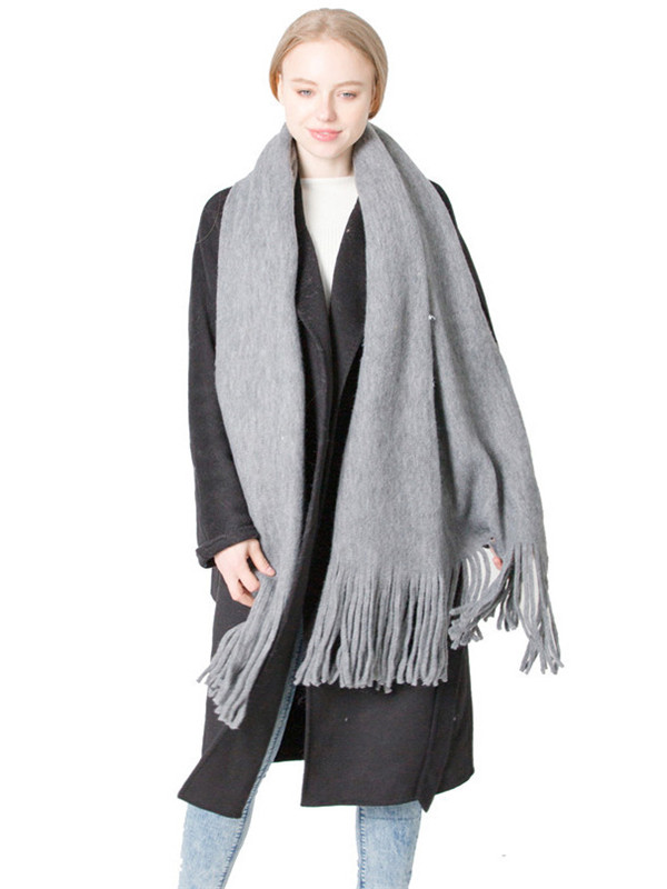 New Style lange Fransen reine Farbe Faux Wolle Kette gestrickt monochrom dicken Schal