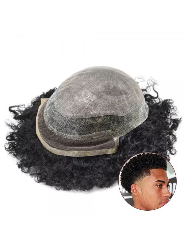 Afro B Spitzefront Afro Mens Toupee Afroamerikanisches Haarersatzsystem