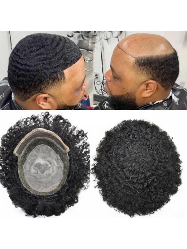 Afro B Spitzefront Afro Mens Toupee Afroamerikanisches Haarersatzsystem