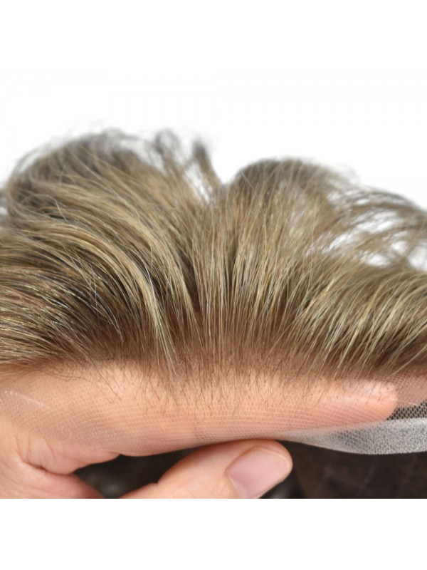 Herrenperücken Toupet French Spitzefront Haarteil Für Männer Poly Skin PU An Der Rückseite Und An Den Seiten Perücken Für Männer