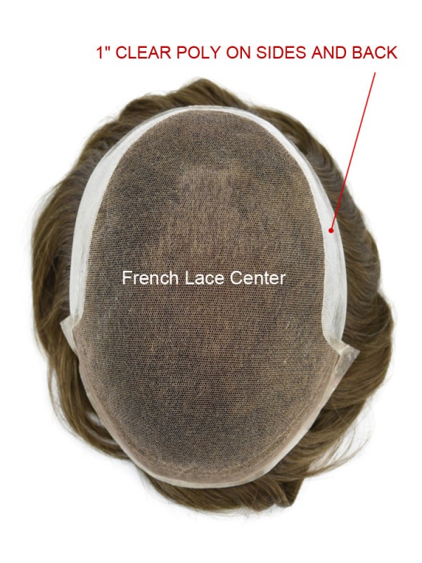Herrenperücken Toupet French Spitzefront Haarteil Für Männer Poly Skin PU An Der Rückseite Und An Den Seiten Perücken Für Männer