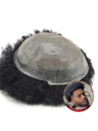 Afro Men'S Toupee Lace Clear Skin PU Haarersatzsystem Für Schwarze Männer