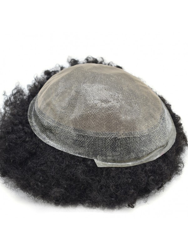 Afro Men'S Toupee Lace Clear Skin PU Haarersatzsystem Für Schwarze Männer