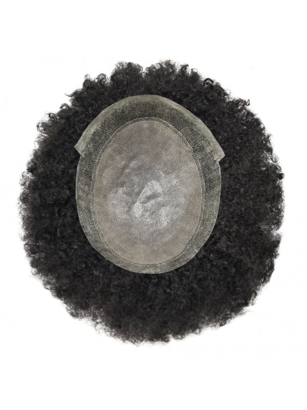 Afro Men'S Toupee Lace Clear Skin PU Haarersatzsystem Für Schwarze Männer