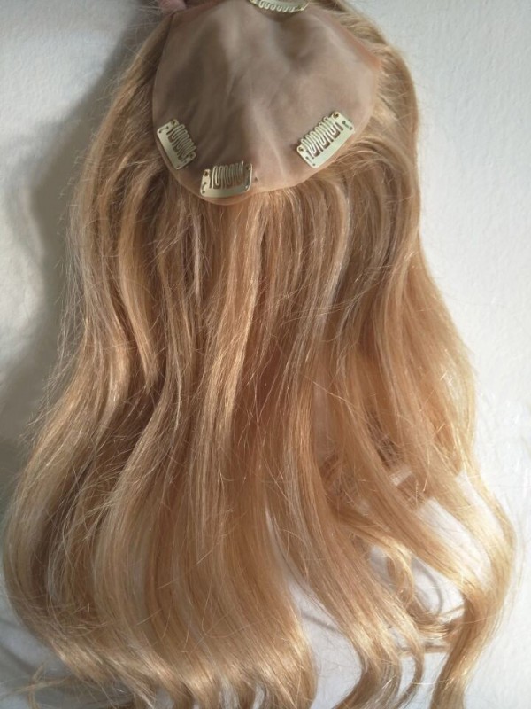 Wellig Blond 100% Echthaar Mono Haarteile